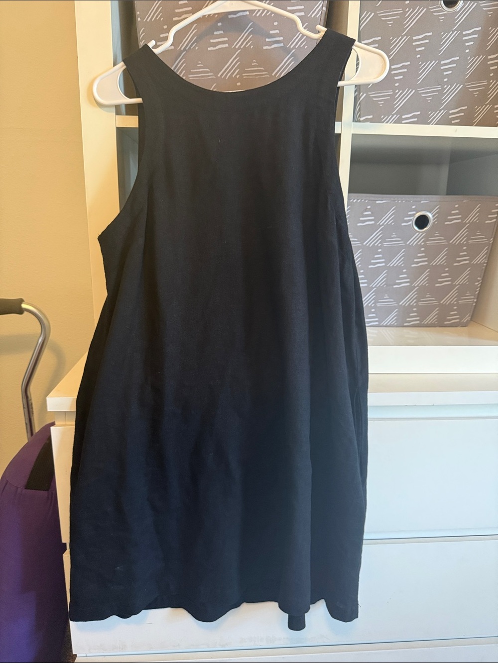 Linen Mix Black SleevelessMidi Dress